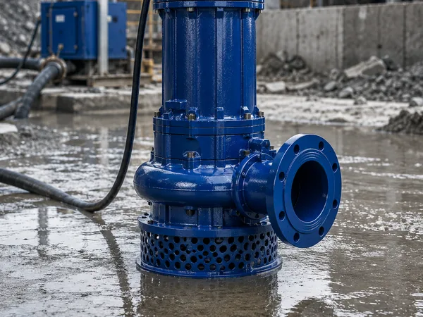 A submersible dewatering pump on a wet site